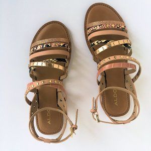 Aldo Flat Strappy Sandals Size 6 (Pink Gold)